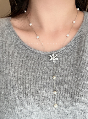 细闪锆石雪花珍珠项链女氛围感气质独特时尚潮流通勤颈链毛衣链
