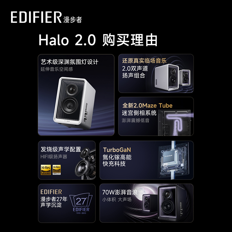 EDIFIER漫步者HALO2.0深渊监听音箱蓝牙电脑音响桌面客厅电视花再 - 图0