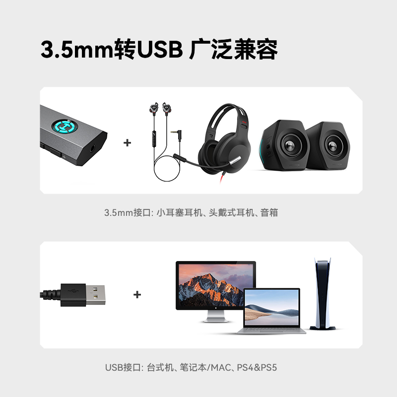 HECATE漫步者GS03外置USB电竞游戏声卡听声辨位电脑笔记本专用3.5 - 图3