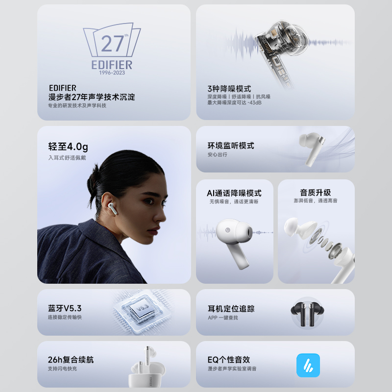 漫步者Zero Pro无线蓝牙耳机主动降噪运动跑步游戏入耳式新款花再