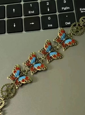 小众金属机械感做旧赛博朋克蝴蝶手链男女辣妹高级感复古手饰