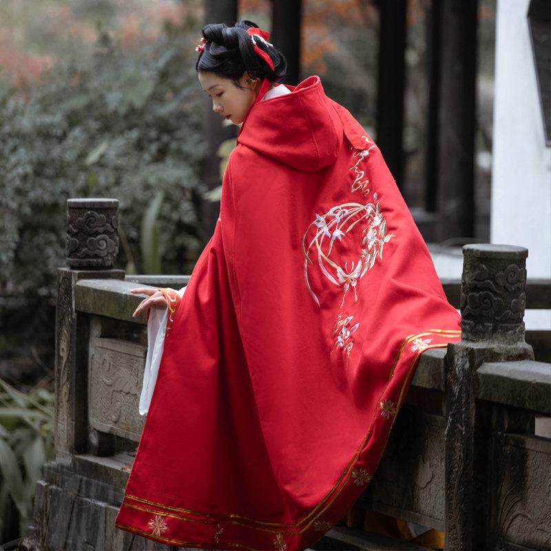 千韵岗洛雪斗篷连帽长款刺绣汉服 千韵岗汉服
