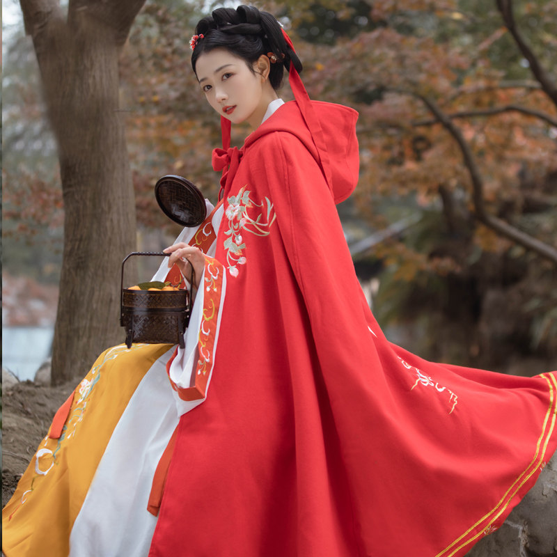 千韵岗洛雪斗篷连帽长款刺绣汉服 千韵岗汉服
