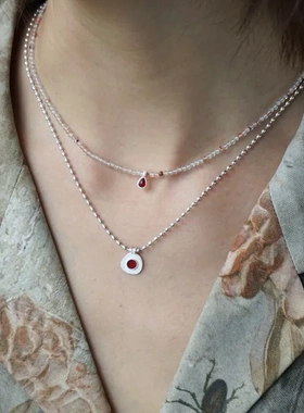 爱记臻系列纯银红玛瑙串珠项链