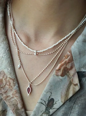 白松石双层项链小众简约手工锁骨