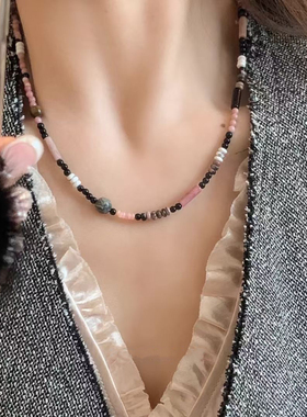 天然石粉色系百搭日常度假项链