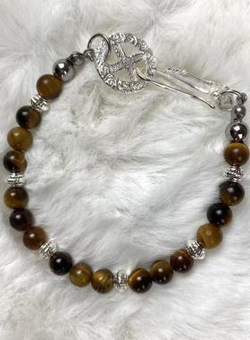 CGYYDS 粉丝福利系列 日系黑耀石羽毛扣唐草手链真s925银手工原创