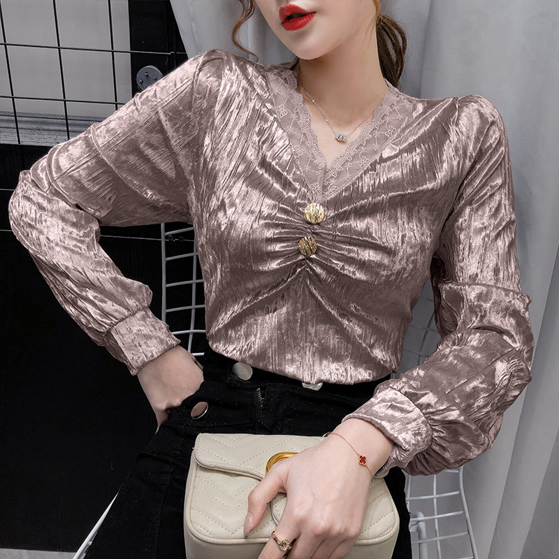 2020秋季新款丝绒淑女气质内搭小衫 黛娜怡蕾丝衫/雪纺衫