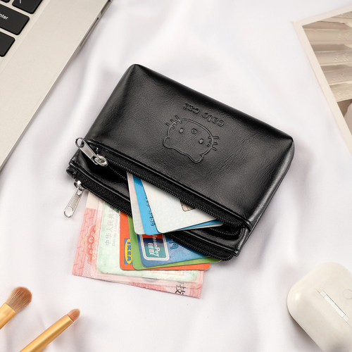 复古真皮质感手工油蜡皮质零钱包可爱迷你便携耳机钥匙证件小卡包 - 图2