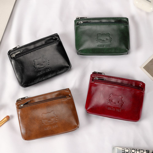 复古真皮质感手工油蜡皮质零钱包可爱迷你便携耳机钥匙证件小卡包 - 图1