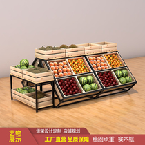 Supermarket Fruit Shelves Red Wine Show Shelves Solid Wood Fruits And Vegetables Shelving Products Fresh Display Shelf Specii in Island Cabinets