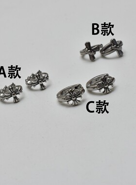 港风复古克罗十字架耳环个性暗黑哥特配饰小耳扣不锈钢做旧耳饰