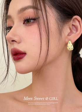 蓝色复古撞色波点耳环女小众