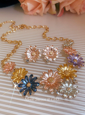 彩色滴油雏菊花朵项链