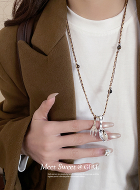 虎眼石串珠勺叉吊坠项链时尚女