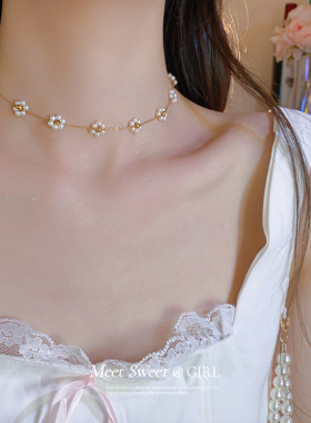 珍珠花朵项链女款2025新款