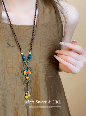 中式民族风陶瓷长款编绳项链