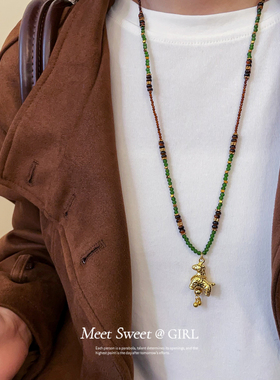 玻璃串珠小马项链配饰女