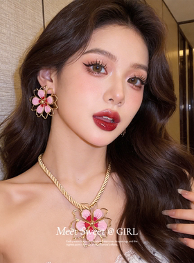 蓝色滴油花朵项链小清新锁骨链女