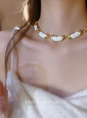 中古饰品珐琅交叉链接项链