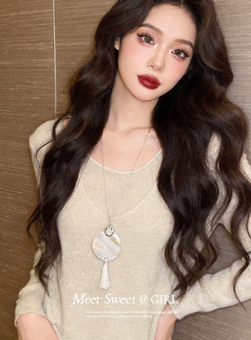 民族风复古贝母圆形流苏项链女