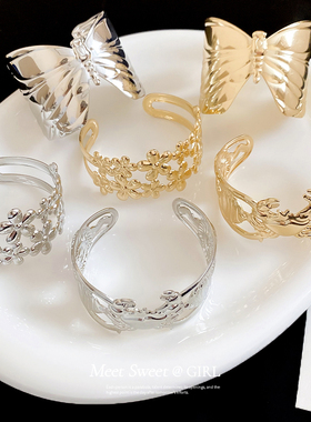 欧美金属蝴蝶纹路开口手镯手环女