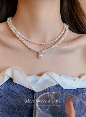 双层叠带锆石珍珠项链