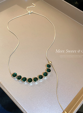 祖母绿镶钻项链女夏轻奢小众