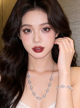 镶钻珍珠十字架项链小众配饰女