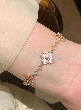 锆石花朵镂空可调节手链女高级感2025新款轻奢小众精致粉色手环