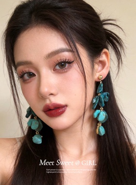 海边度假耳饰|显白蓝色长款耳环