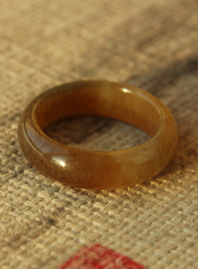 王实斋珠宝/新疆和田玉糖玉16.8mm戒指手饰天然油润带证书H296