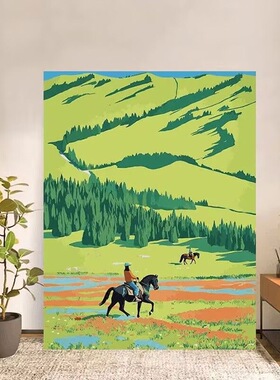 阿勒泰风景沙发绿色树林客厅卧室电视背景墙床头装饰画挂画壁画