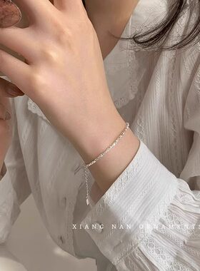 爆款999纯银碎银子手链女轻奢小众精致串珠碎银几两手饰a0873