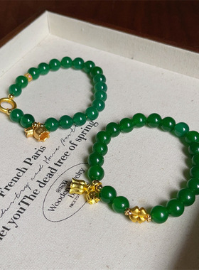 新中式天然石绿玛瑙手串古法金葫芦招财手链铃兰花卉叠戴手饰品