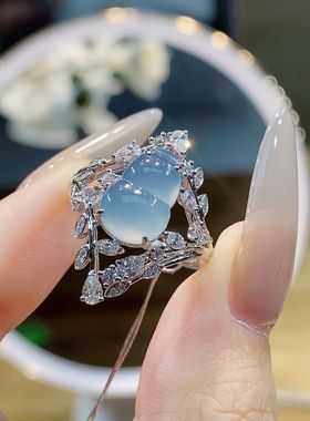 热卖胶蓝底葫芦戒指指环日常花嫁女戒高端宫廷风小众镀S925银