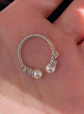 小红书爆款麻花双珍珠开口戒指小众设计食指戒轻奢气质高级感