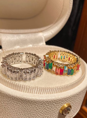 彩色锆石戒指轻奢波浪超闪