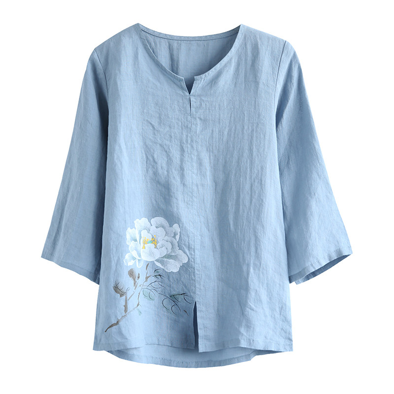 dza复古小v领开叉荷花七分袖t恤 dzaT恤