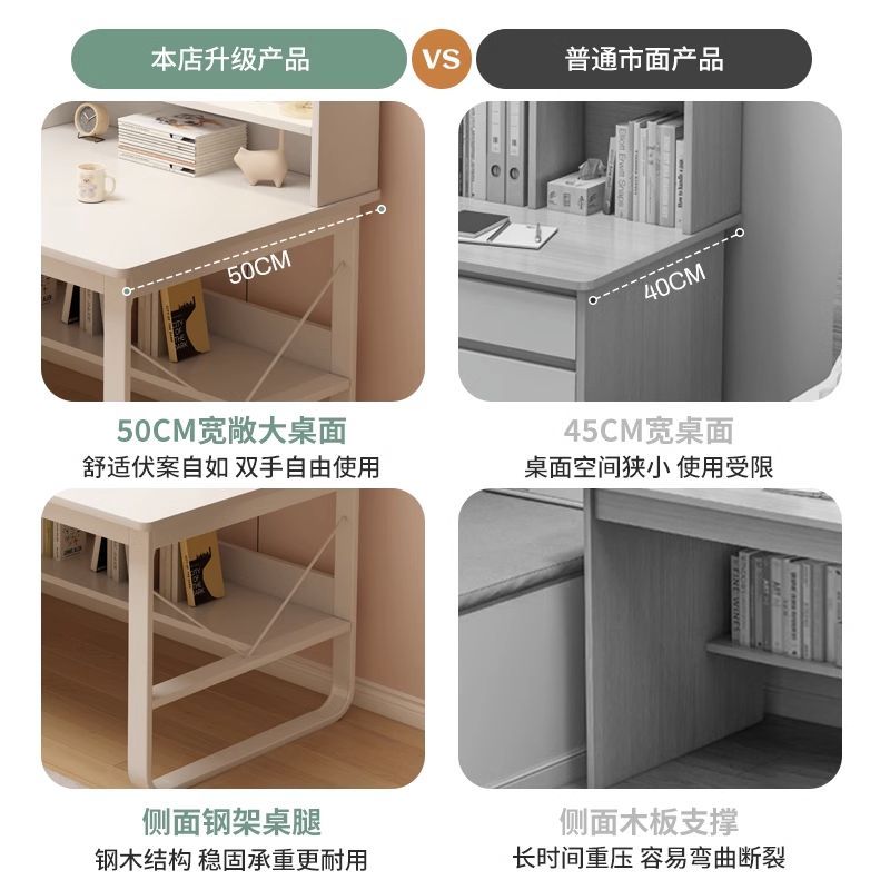 电脑桌台式家用书桌书架一体卧室现代简约办公桌学生学习桌写字桌