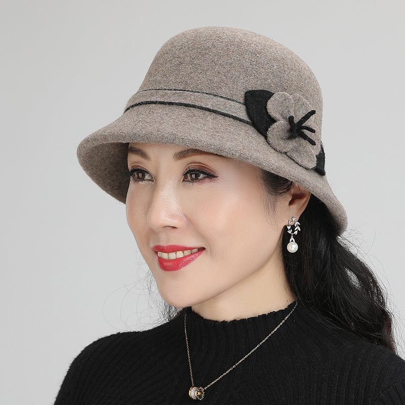中老年人帽子女秋冬季羊毛呢盆帽老人奶奶礼帽妈妈加厚保暖渔夫帽
