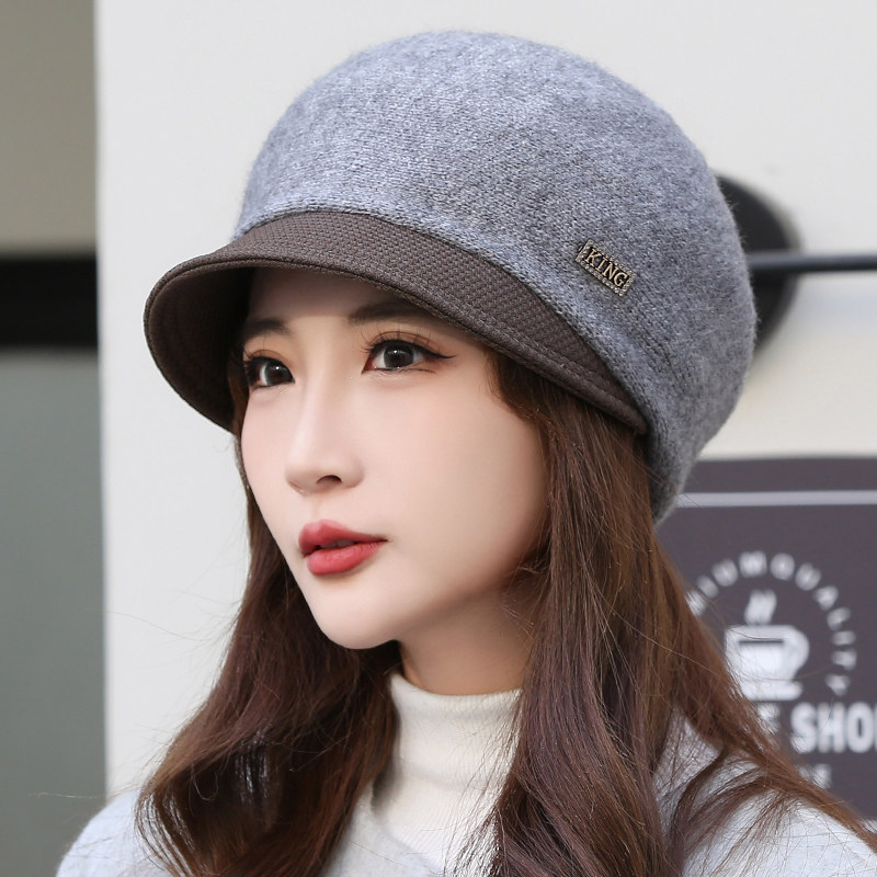 帽子女秋冬季针织保暖鸭舌帽加厚加棉贝雷帽女士妈妈帽韩版百搭款