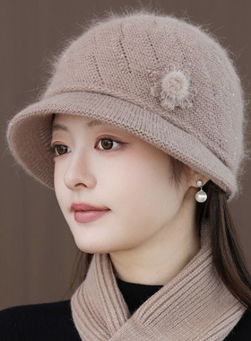秋冬天女士加绒保暖妈妈棉帽子中老年人毛线帽老太太奶奶针织盆帽