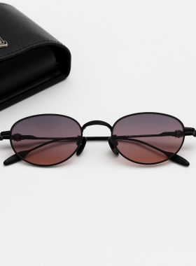 艾米宋 复古椭圆小框太阳眼镜女男通用防紫外线凹造型墨镜金属框