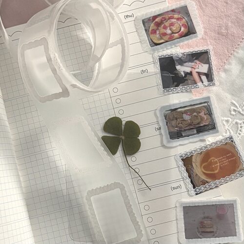 【分装】吱吱屋原创切膜胶带拼贴ins风 蕾丝边框波点照片打底贴纸 - 图1