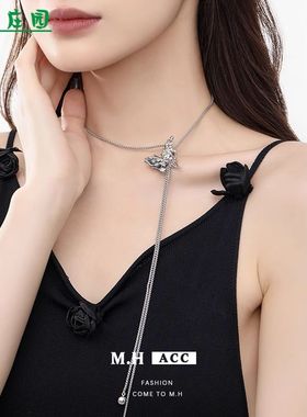 新中式国潮水墨板材蝴蝶项链ins复古风原创毛衣链小众设计感项饰