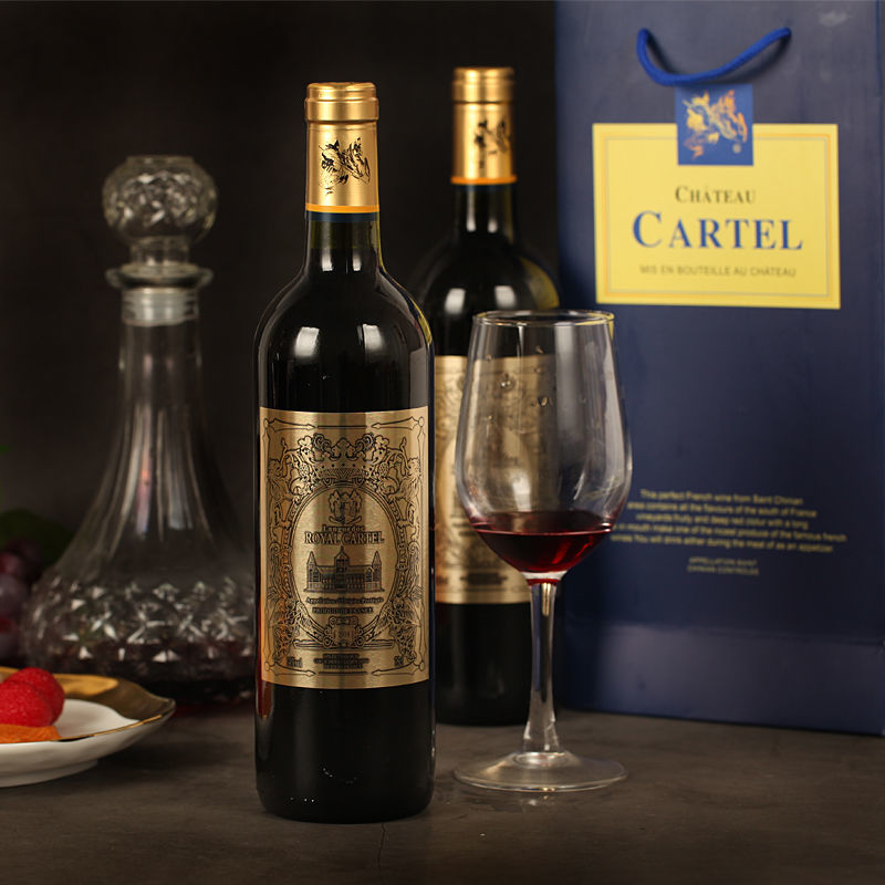 卡特尔法国进口红酒金标干红葡萄酒750ml*4支带精美酒具和礼袋 - 图0