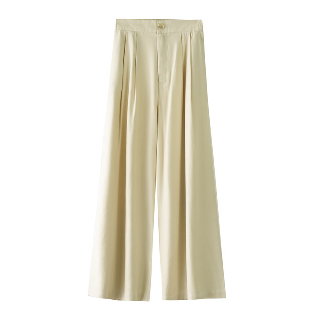 ຜ້າໄຫມ commuter ແອວສູງ trousers ບາດເຈັບແລະແມ່ຍິງສີແຂງ