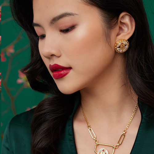 潮流合伙人FOURTRY联名【万物發生】水晶竹节链圆形耳钉耳夹 礼物 - 图0