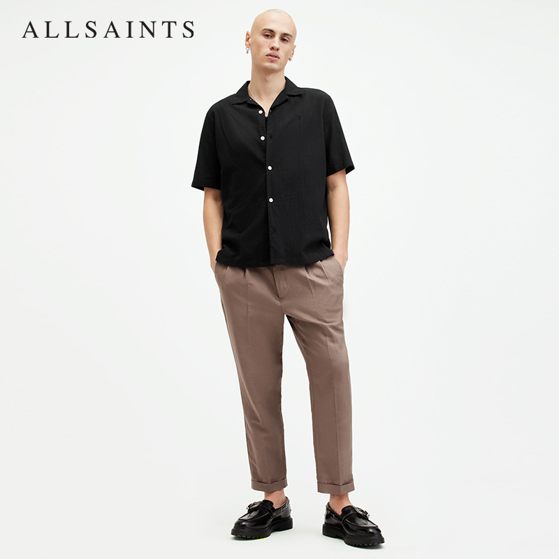 ALLSAINTS男士纯色短袖衬衫简约羊头衬衣2024年夏季新款M015SA - 图2